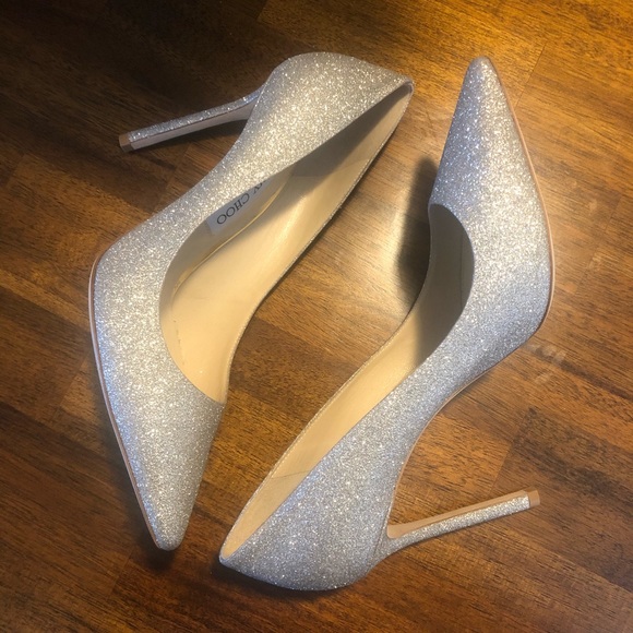 NIB $675 Jimmy Choo Romy Pointed Toe Pump in Platinum Ice Glitter - size 9.5! - Picture 6 of 11